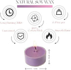 12 Unscented Natural Soy Tealight Candles in Clear Cups, 5H Long Clean Burning, Hand-Poured Purple Mini Tea Candle Set for Parties, Spa, Meditation, Gift, Holiday, Emergency, Home Decor