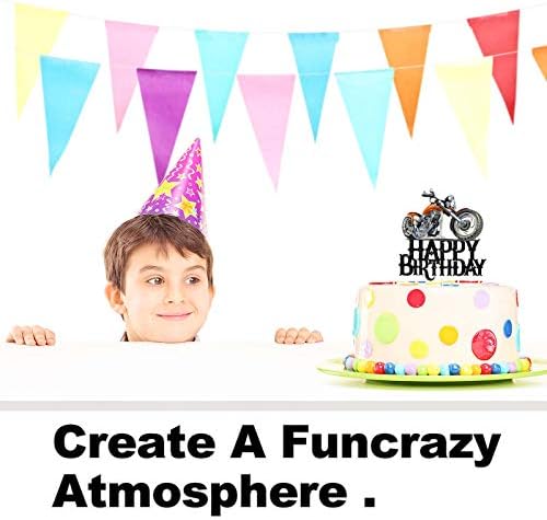 Happy Birthday Cake Topper Motorbike Theme Kids Party Decor Picks for Motorcycle Rider Racing Decorations Supplies Black