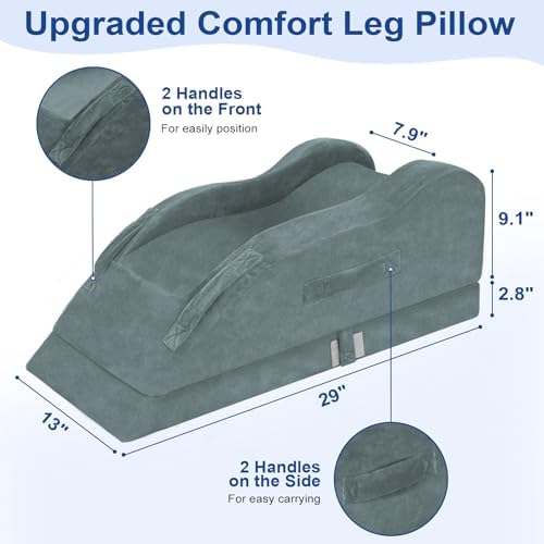 KingPavonini Adjustable Leg Elevation Pillows for After Surgery, Ergonomic Curve Keeps Knee Straight, Memory Foam Leg Pillow Elevation for Blood Circulation, Swelling and Pain Relief (Single Leg)