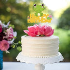Gold Glitter Frog Happy Birthday Cake Topper for Baby Shower, Kids Birthday Party Decorations,Rainforest Party Decor, Frog Princess Cake Decor,Frog Birthday Decor