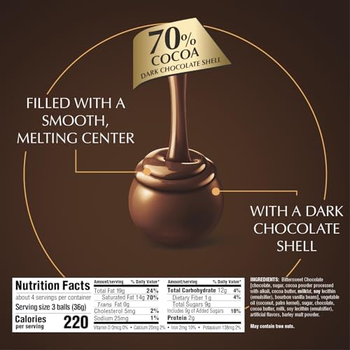 Lindt LINDOR 70% Extra Dark Chocolate Truffles, Dark Chocolate Candy with Smooth, Melting Truffle Center, Great for Gift Giving, 5.1 oz. Bag (6 Pack)