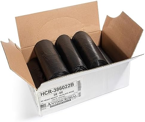 Aluf Plastics High Density Trash Bags, 60 Gallon, 150 Count, 22 Micron (eq), 38" x 60", Black, for Bathroom, Office, Industrial, Commercial, Janitorial, Municipal, Recycling