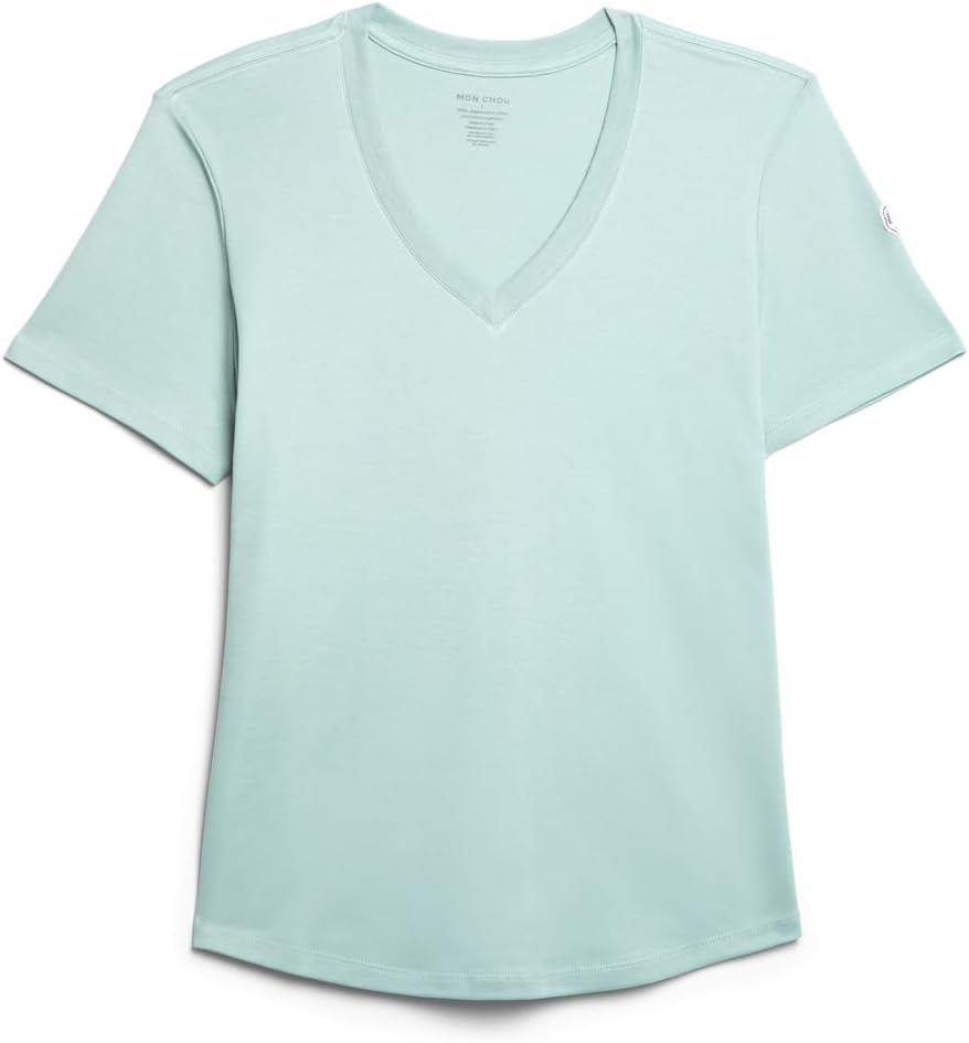 MON CHOU Women’s Premium Organic Pima Cotton V-Neck T-Shirt – Soft, Sustainable, Short Sleeve Relaxed Fit Everyday Tee