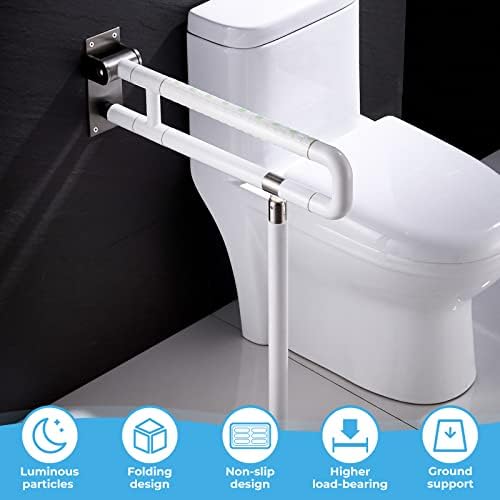 Modunful Upgraded Handicap Grab Bar for Bathroom, Flip Up Toilet Hand Rail for Elderly, Disabled, Pregnant, 23.6 Inch, White, Textured Finish, Stainless Steel