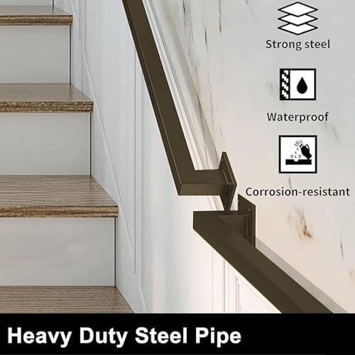 1ft-20ft Hand Railings for Stairs Metal Pipe Staircase Handrail Wall Mount Decoration Rail， for Indoor Stairs & Outdoor Deck Loft Porch Steps Baluster(Black,1ft)
