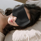 KOMBIUDA Black Double-Layer Satin Eye Mask with Cotton Interlayer, Light Blocking Sleeping Eye Shade for Travel and Night Use, Adjustable Hook and Loop Strap, Breathable Sleep Cover for Men