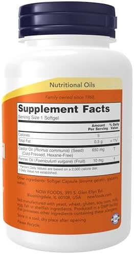 NOW Foods Supplements, Castor Oil 650 mg with Fennel Oil, Natural Laxative*, 120 Softgels
