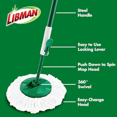 Libman Tornado Spin Mop System with 2 Refill Heads, Microfiber Spinning Mop and Bucket with Wringer Set for Home, Floor Cleaning of Hard-Wood, Laminate, Tile, All Surface Cleaner, 3 Total Mop Heads
