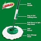 Libman Tornado Spin Mop System with 2 Refill Heads, Microfiber Spinning Mop and Bucket with Wringer Set for Home, Floor Cleaning of Hard-Wood, Laminate, Tile, All Surface Cleaner, 3 Total Mop Heads