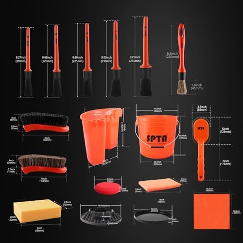 SPTA 29Pcs Car Wash Bucket Set, 15L Scratch Free Detailing Bucket with Car Wash Filter, Wash Mitt Sponge Towels Tire Detailing Brush Set, Exterior Interior Car Detailing Set, Complete Car Care Tools