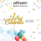 Let's Celebrate Cake Topper, Happy Birthday Cake Topper, Wedding/Anniversary Theme Party Decors, Let's Party Let's Fiesta Party Decorations - Gold Glitter