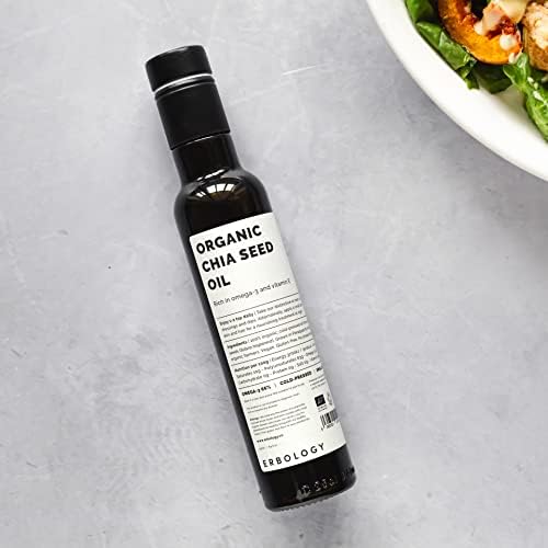Erbology Organic Chia Seed Oil 8.5 fl oz - Cold-Pressed - Rich in Omega-3 (66%) and Vitamin E (330% RI) - No Additives or Preservatives - Sustainably Sourced - Vegan - GMO-Free