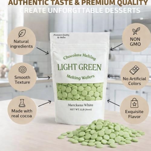 Light Green Chocolate Melting Wafers 1LB – Smooth and Creamy, Perfect for Dipping, Baking, Candy Making, and Decorating Desserts – Ideal for Fountains, Coating, and Molded Chocolates (1 pound) (Light Green)