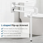 Flip Up Handicap Grab Bar, Hybodies Wall Mounted Folding Toilet Safety Rail with Floor Support, Non-Slip Toilet Handle for Bathroom, Assist Bar Handrails for Elderly Disabled Senior Pregnant