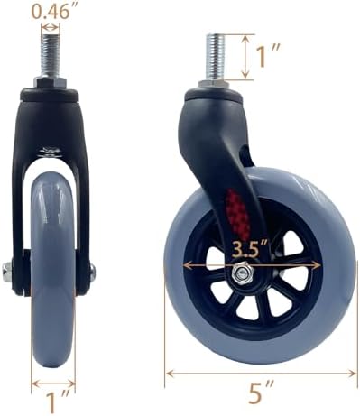 2 Pack 5 Inch Wheelchair Front Wheels Replacement with Front Fork Drive Front Castor Solid Replacement Wheels for Wheelchairs, Rollators, Walkers(Gray, 5 Inch)