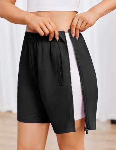 Deyeek Post Surgery Tear Away Shorts for Women Hip Replacement Recovery Zipper Breakaway Shorts Comfy Adaptive Clothing with Pockets Black