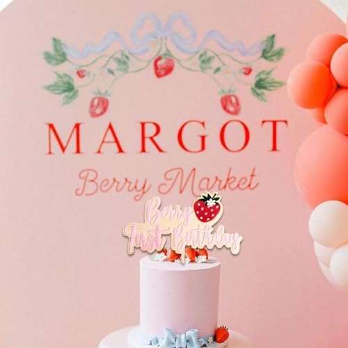 Berry First Birthday Cake Topper - Strawberry Theme Cake Topper, Berry Sweet One First Birthday Cake Decoration for Party, Anniversary, Photo Props, Cake Smash…