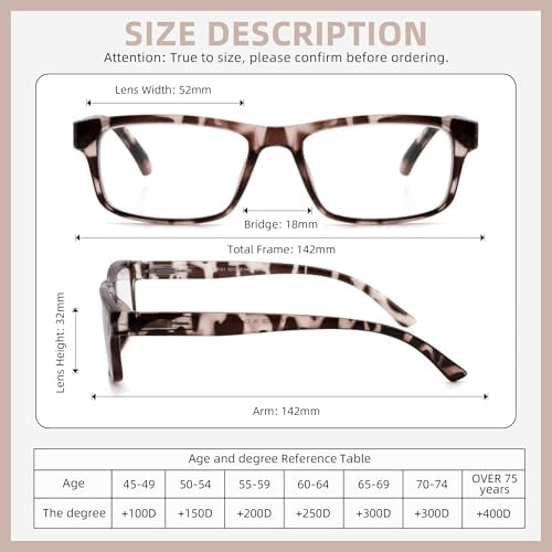 High Magnification Reading Glasses for Men Women with Strong Power TR Rectangular Frame Readers Spring Hinge, Tortoiseshell + Blue, 2.00