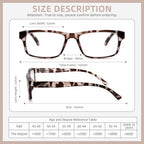 High Magnification Reading Glasses for Men Women with Strong Power TR Rectangular Frame Readers Spring Hinge, Tortoiseshell + Blue, 2.00