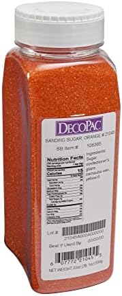DecoPac Sanding Sugar | Orange Edible Sugar Sprinkles | 33oz | Edible Sanding Sugar in Handheld Container | Made In USA | Sugar Sprinkle Mix For Cakes, Cupcakes, Cookies, Extra Large Pack | 33 Ounce - Orange