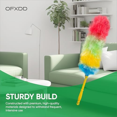 Magic Long Dry Feather Duster Cleaning Tool - Pack of 2 - Mini Rainbow Plastic Dust Cleaner for Furniture - Static Washable Dusting Hard Bristle Brush