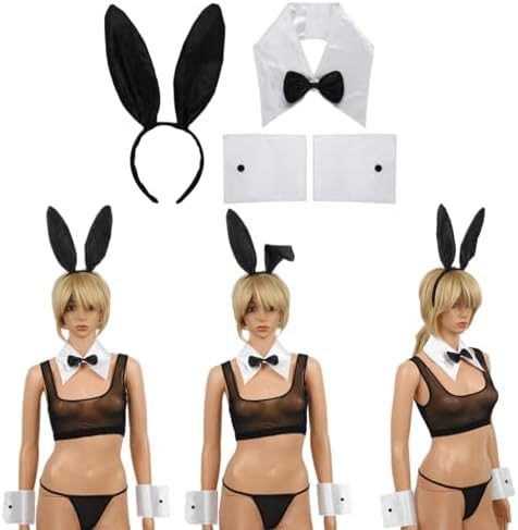 Women's Sexy Bunny Girl Cosplay Costume Wetlook Cutout Bodysuit Naughty Rabbit Lingerie Set