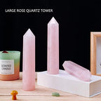 Apengshi Large Rose Quartz Natural Healing Crystal Tower 5.9"-6.3" 6 Faceted Single Point Love Energy Charger Crystal Wand Stone Meditation Home Decor Collection Gift