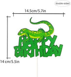 Lizard Happy Birthday Cake Topper,Chameleon Animal Silhouette Happy Birthday Cake Decorations Kids Boy Girl Birthday Party Glitter Green Supplies Decor