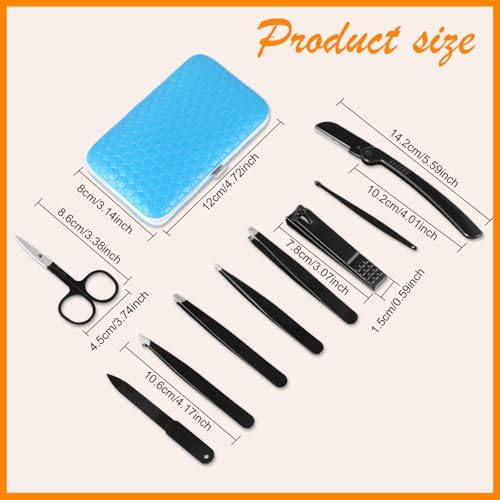 Yougai Tweezers Set for Men/Women, 9PCS Professional Stainless Steel Tweezer Kit with Leather Travel Case