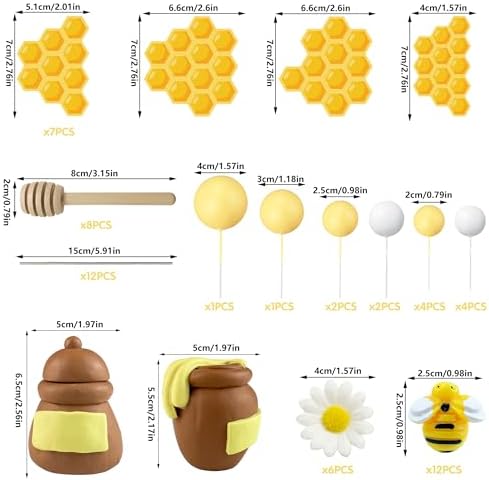 52 PCS Honey Jar Cake Topper Bee Cake Toppers for Baby Shower Bee Theme Birthday Party Decoration Supplies