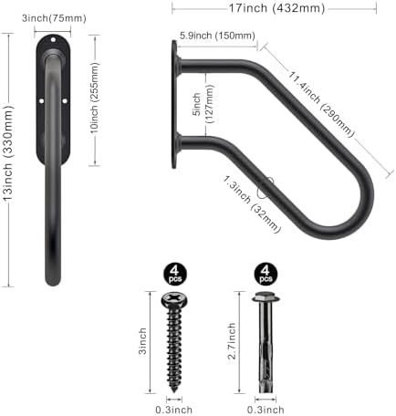 SELEWARE Heavy Duty Wall Mount Handrails for Outdoor Steps, Non-Slip Stair Grab Bars, U-Shaped Safety Railings for Porch, Garage, Garden, Indoor/Outdoor Use