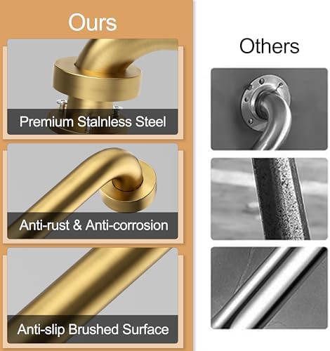 Shower Grab Bar,16 Inch Anti Slip Brushed Gold Stainless Steel Grab Bars for Bathtubs and Showers, Bathroom Grab Bar,Safety Shower Handle,Handicap Elderly Injury Senior Assist Bath Handle