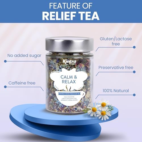 Kintra Foods Calm & Relax Loose Leaf | Herbal Blend With Chamomile, Lavender and Passionflower | Soothing Tea | Caffeine-Free Calming Tea | 60g Jar for Ultimate Relaxation