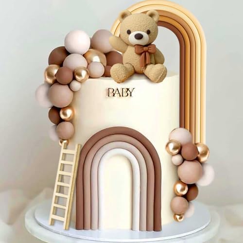 LaVenty Brown Bear Cake Decoration Beige Brown Balls Cake Topper Boho Bears Cake Cake Decoration Baby Shower Birthday Cake Decoration