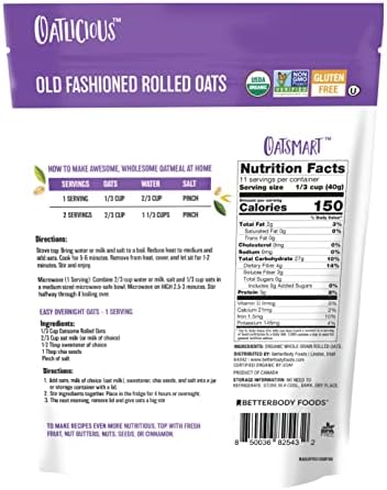 Oatsome Organic Rolled Oats, 1lb Bag – Gluten-Free, Whole Grain Oats for Oatmeal, Baking, & Granola