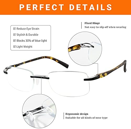EFE Frameless Reading Glasses Women Rimless Lightweight Unbreakable Blue Light Reader Eyeglasses 3 Pack (Multicolor, 1.5)