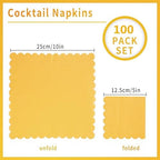 100 Pack Cocktail Napkin 2-Ply Scalloped Edged Dessert Napkins Folded 5 x 5 Inches Disposable Napkins for Dinner Wedding Birthday Party Bridal Anniversary Reception Event (Yellow)