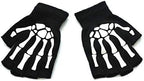 Unisex Adult Halloween Skeleton Skull Half Finger Gloves Glow in the Dark Fingerless Stretch Knitted Winter Mittens Black