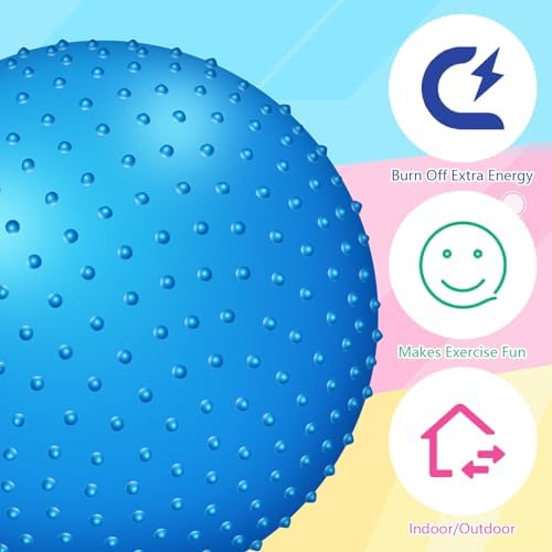 Large Sensory Massage Ball Bouncy Exercise Ball with Tactile Spikes 22 inch Big Inflatable Balls with Air Pump for Girls Boys Outdoor Indoor Pool Beach