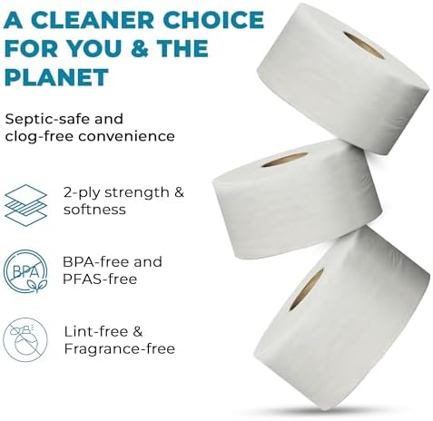 Concession Essentials Jumbo Roll Toilet Paper, 2-Ply, White, Non-Perforated, 720 ft Rolls, 4 Count