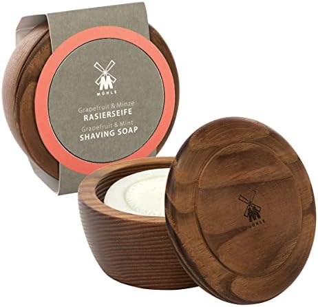 MÜHLE Wooden Bowl With Grapefruit & Mint Shaving Soap, 65 Grams – Shave Soap for Men, Rich & Light Soap Formula, Nurturing Solid Shave Soap Lather, Cooling Effect On Skin