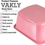 Vakly Wash Basin 7-Quart [5 Pack] Pink – Rectangular Plastic Tub with Graduated Markings, Small Portable Soaking Basin for Face Washing, Foot Bath, Laundry & Bedside Care