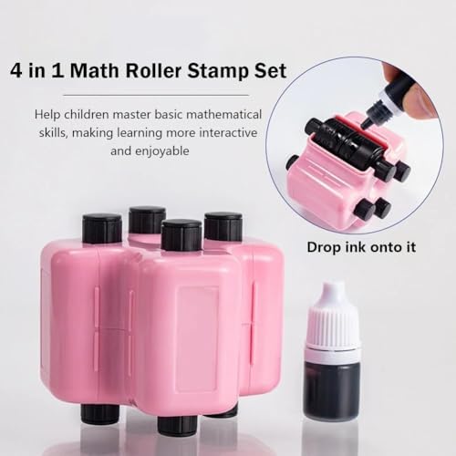 4 in 1 Math Roller Stamp Set, 2PCS Math Stamp Roller, Randomized Addition Subtraction Multiplication Division Practice Tool,Roller Digital Teaching Stamps W/Refill Ink,Fun Math Gift for Kids Classroom