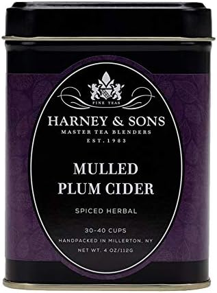 Harney & Sons Mulled Plum Cider, 4oz Loose Leaf Herbal Tea with Cinnamon, Rooibos, Apple Pieces, and Plum