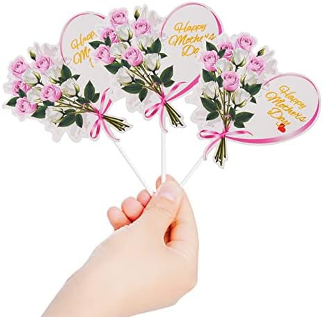 12 Pieces Happy Mother's Day Cake Toppers Flower Cupcake Topper for Mother's Day Birthday Cake Decoration Party Supplies (Style 2)