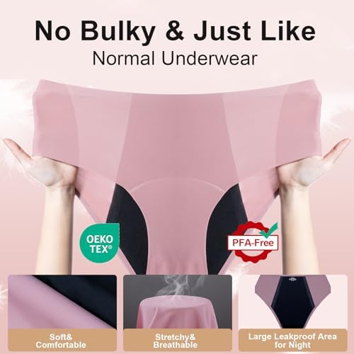ToVii Leakproof Period Underwear for Women Heavy Flow Seamless Period Panties High Absorbent Menstrual Underwear 5 pack