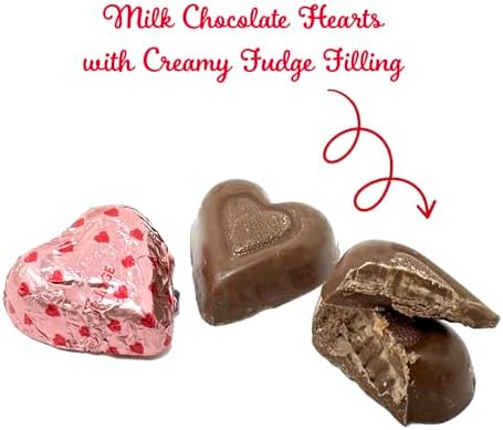 Chocolate Heart Candies Wedding Favors – Individually Wrapped Chocolate Fudge Filled Heart Shaped Candy 16 Ounce, Pink Candy (About 46 Pieces)
