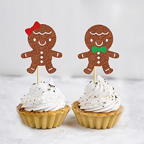 24 Pcs Bow Tie Gingerbread Man Cupcake Toppers Cake Decoration Christmas Baby Gender Reveal Party Dessert Insert MGPFERD