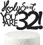 Happy 32nd Birthday Cake Topper 32 Birthday Cake Toppers-Black Glitter, Funny 32nd Cake Topper for Men,32 Cake Topper For Women, 32nd birthday decorations,32nd Birthday Cake Topper Thirty two