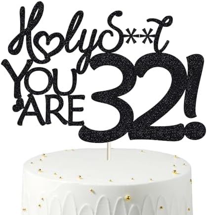 Happy 32nd Birthday Cake Topper 32 Birthday Cake Toppers-Black Glitter, Funny 32nd Cake Topper for Men,32 Cake Topper For Women, 32nd birthday decorations,32nd Birthday Cake Topper Thirty two